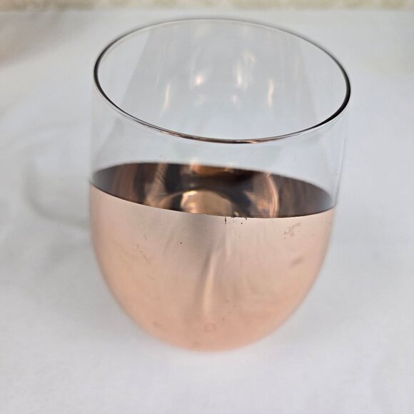 Set of 5 Copper Accent Stemless Wineglasses Contemporary Style Dining Gift - Picture 9 of 10